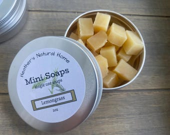 Travel Soap Mini's in a Tin: Artisan Travel Soaps, Soaps for Camping, Gym, Single Use Soaps, Soaps for Diaper Bag