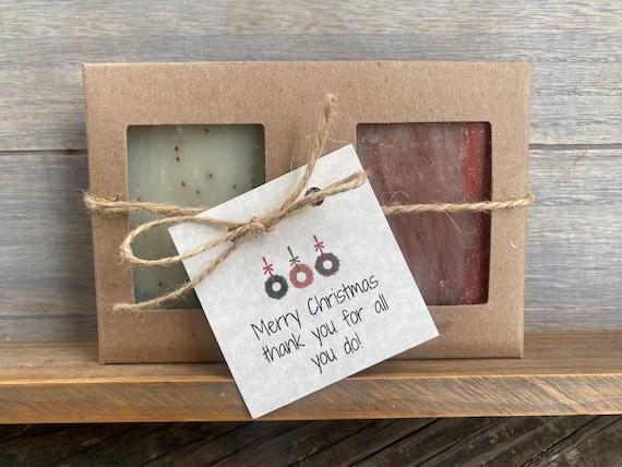 2 Pack Soap Gift Set, Employee Gifts Bulk Holiday Party Gifts, Co-worker gifts, Natural Soap Sampler, Artisan Soap Gift Box, Rustic cut Soap