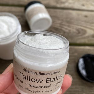 Unscented Grass Fed Beef Tallow Balm: Natural Face & Body Cream, Pure Tallow Lotion, Local Beef Handmade Tallow, Extremely Soft Tallow