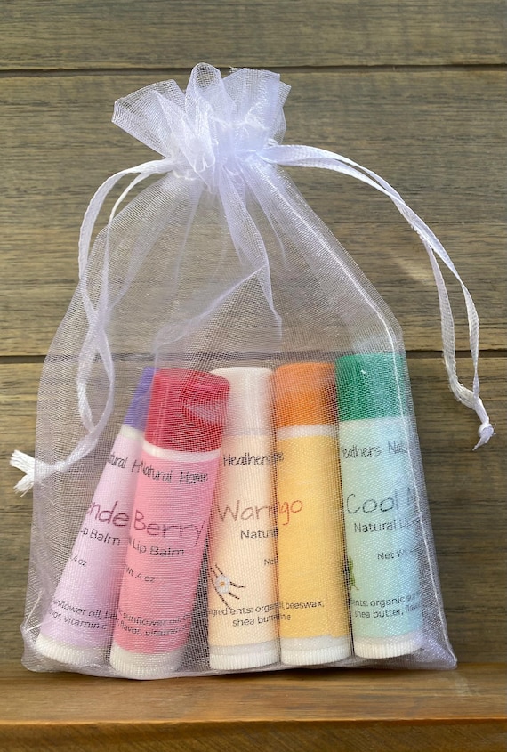 Natural Lip Balm Set: Shea Butter, 5 Flavors in Bag