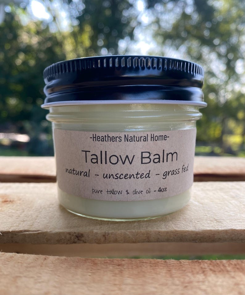 Unscented Grass Fed Beef Tallow Balm, Triple Filtered Beef Suet, Local