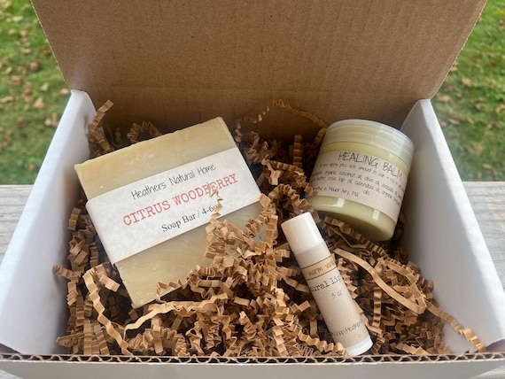 Natural Spa Gift Box: Healing Balm, Artisan Soap & Lip Balm