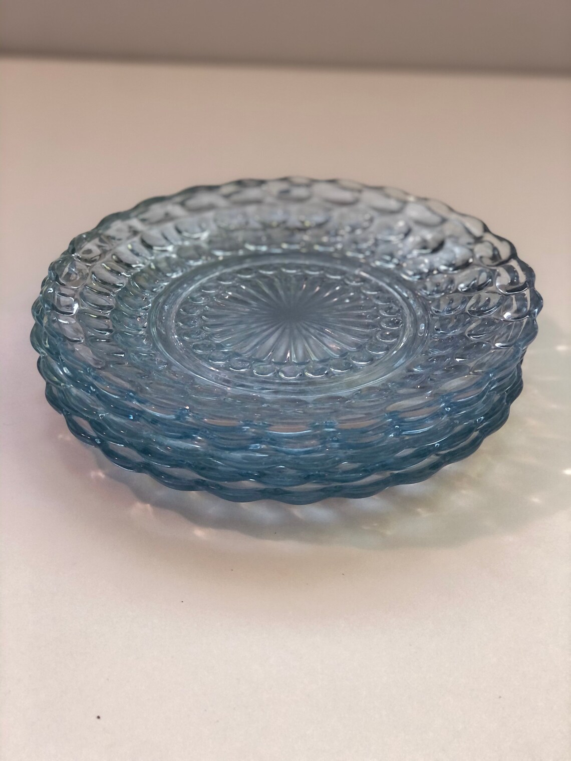 Anchor Hocking Blue Glass Bubble Plate Etsy