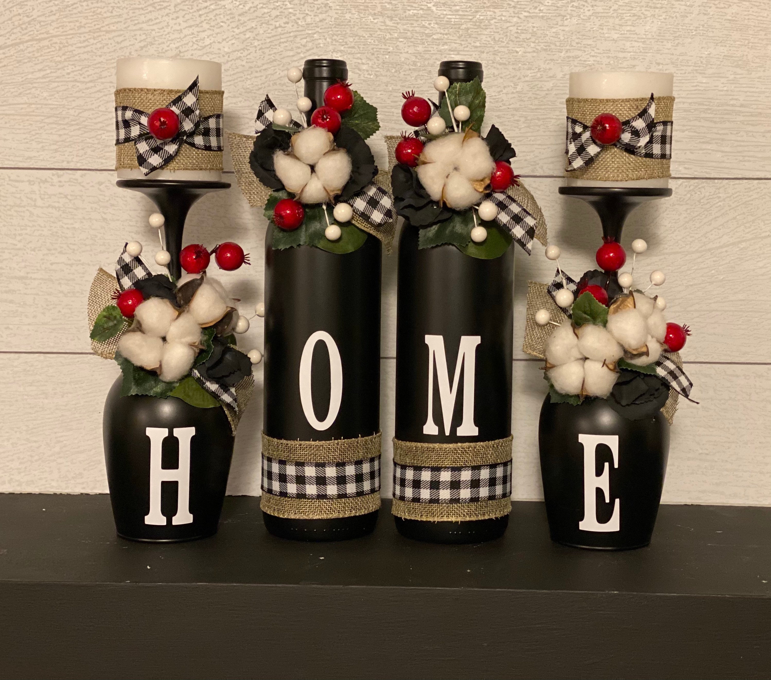 Buffalo Plaid Farmhouse Candle Holder Set Etsy