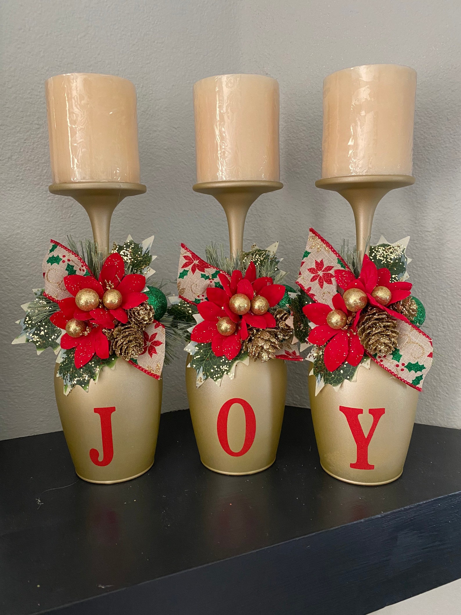 Poinsettia Joy Candle Holder Set Etsy