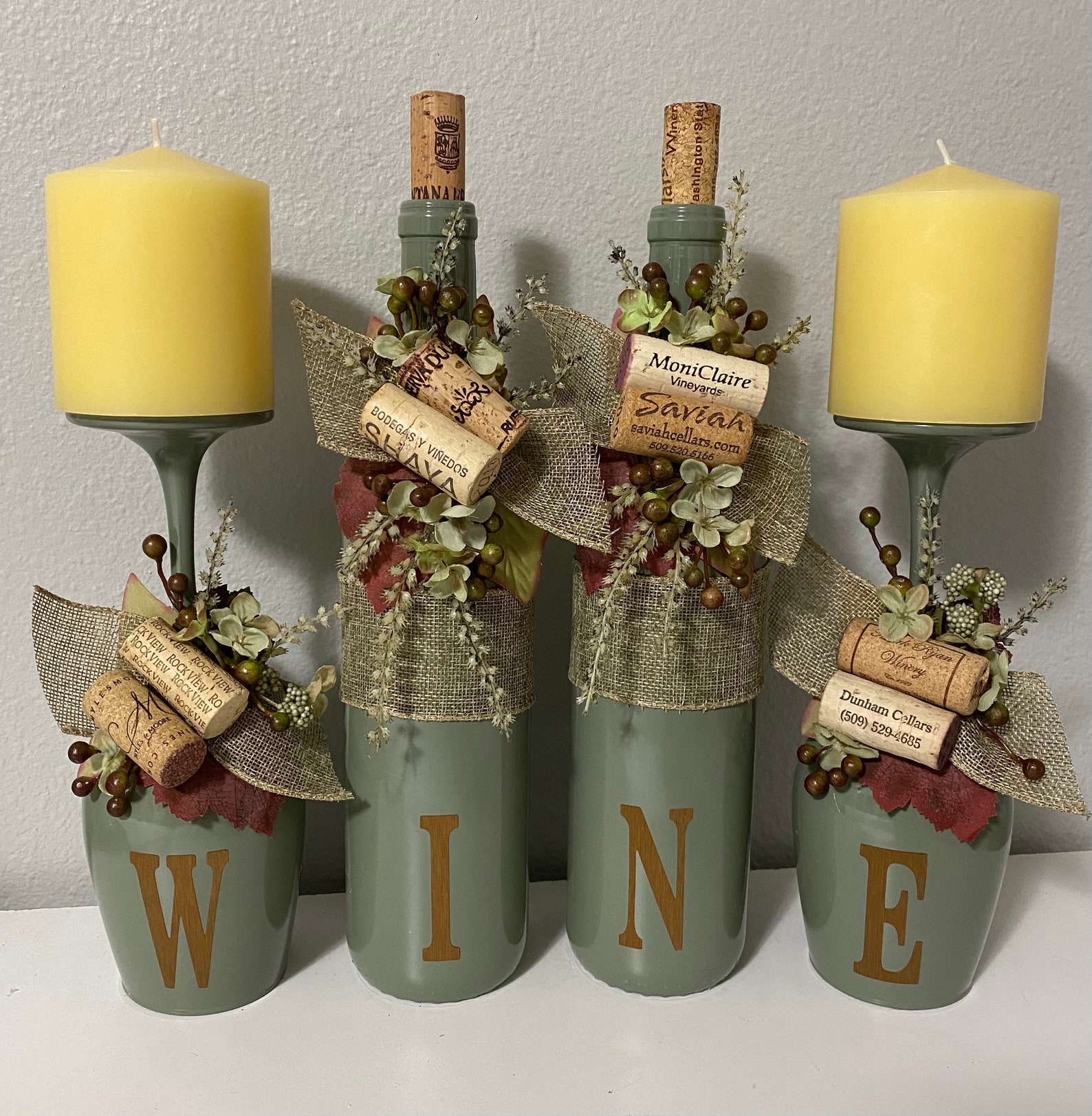 Wine candle holder decor set Etsy