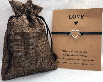 Armband Wunscharmband mit Herz Anhänger Love Spruchkarte Geschenk Freundschaftsarmband Wunschkarte Geschenkidee