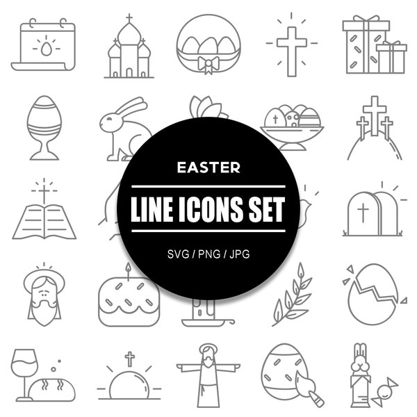 Easter Line Icon Set I Outline Icon Bundle in SVG PNG JPG format