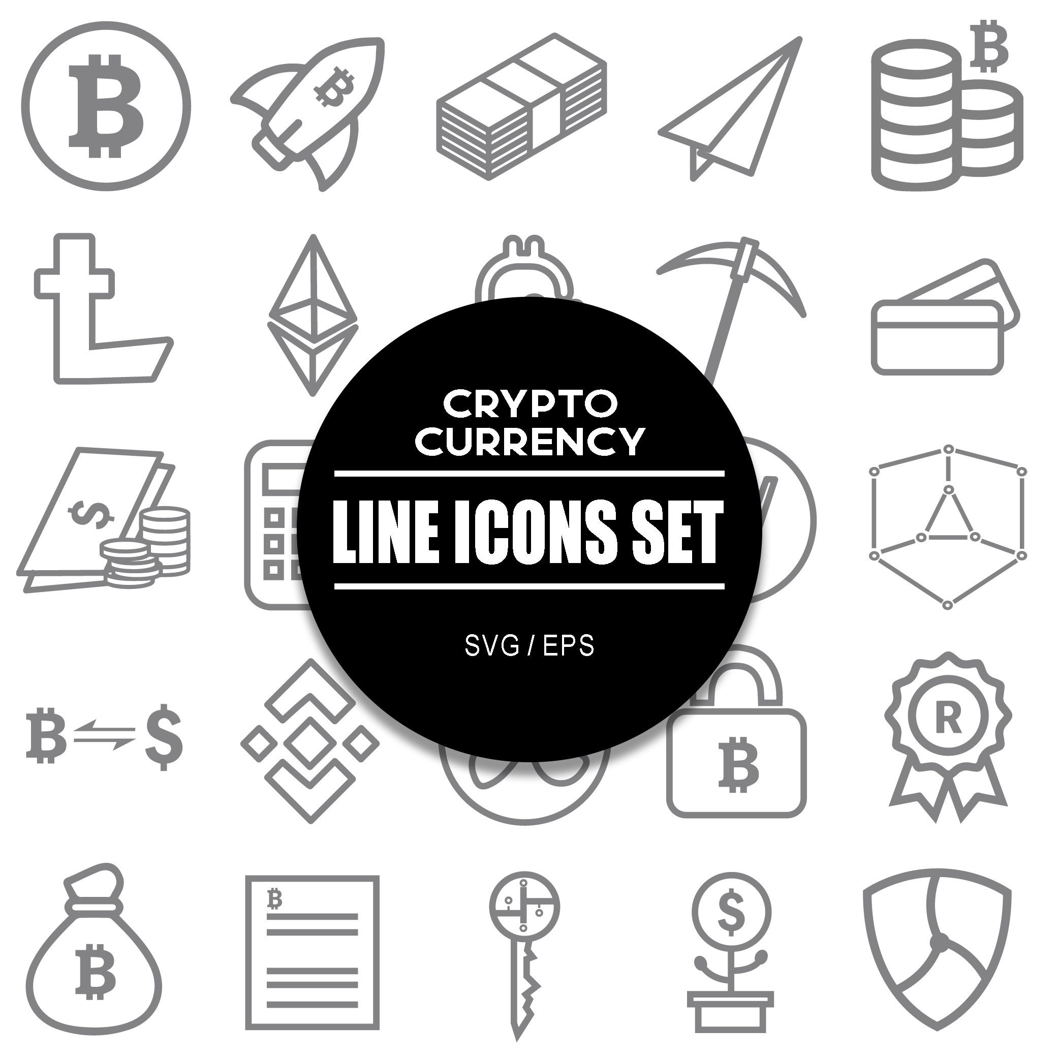 Crypto Currency Line Icon Set I Outline Icon Bundle in SVG EPS - Etsy