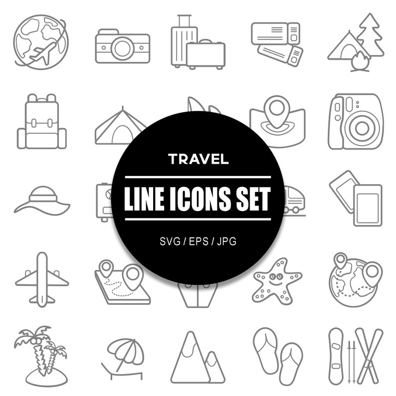 Travel Line Icon Set I Outline Icon Bundle in SVG EPS JPG Format - Etsy