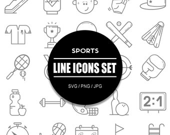 Sportlijnpictogramset I Overzichtspictogrambundel in SVG PNG JPG-formaat