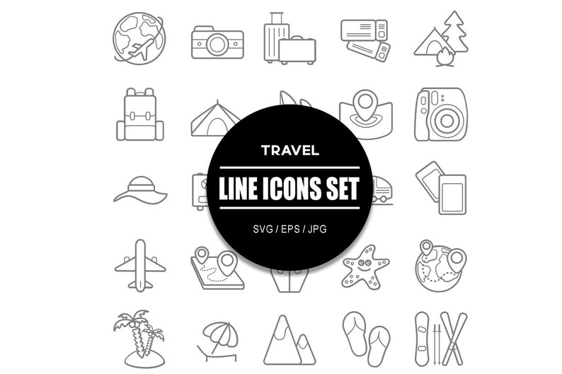 Travel Line Icon Set I Outline Icon Bundle in SVG EPS JPG Format - Etsy