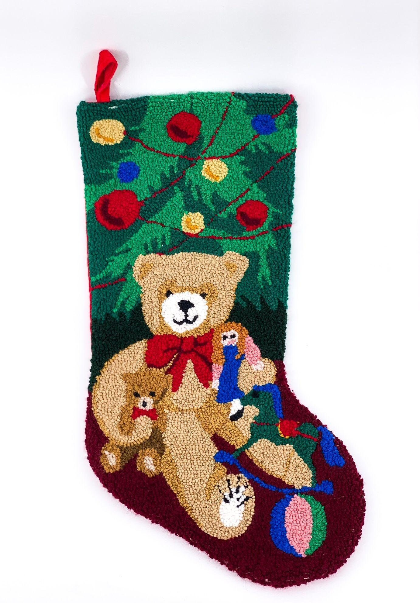 Vintage Needlepoint Christmas Stockings Santa & Bear Set | Etsy