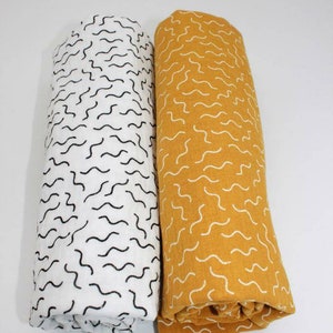 Wiggle Double Gauze  Cotton Fabric - Fat Quarter/Thin Quarter\Half Metre Length- Cotton - Yellow, Monochrome, Black and White