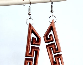 Lightweight Wooden dangle Earrings, Wooden Geometric Earrings, Handmade  Earrings