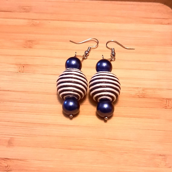 Rhodium Cotton Ball Earrings Glass Dangling Earrings Beads
