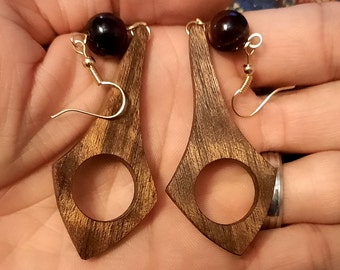 Lightweight Wooden Teardrop Earrings, Handmade Earrings, Exotic Wooden Geometric Earrings, Gemstones Earrings