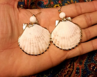 Golden Sea Shell Dangling Earrings, Hand made earring, Shell Earrings