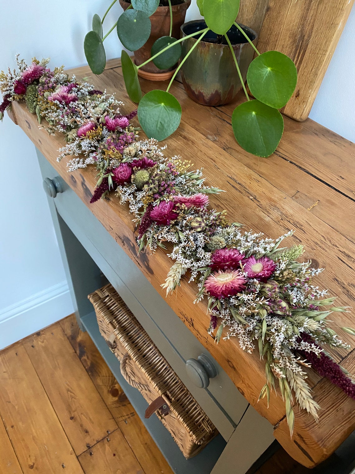 Everlasting pink dried flower garland mantel decor table Etsy
