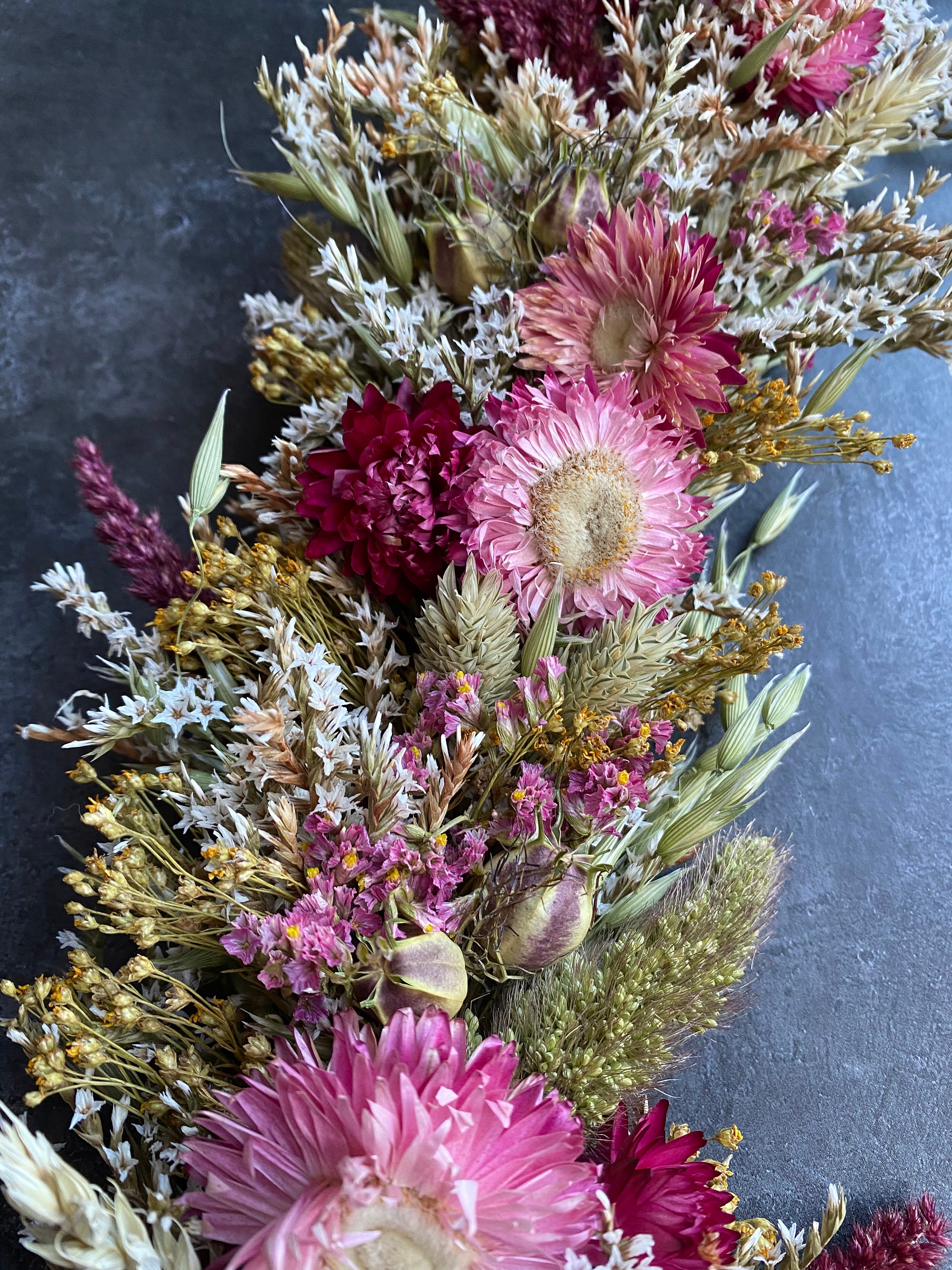 Everlasting pink dried flower garland mantel decor table Etsy