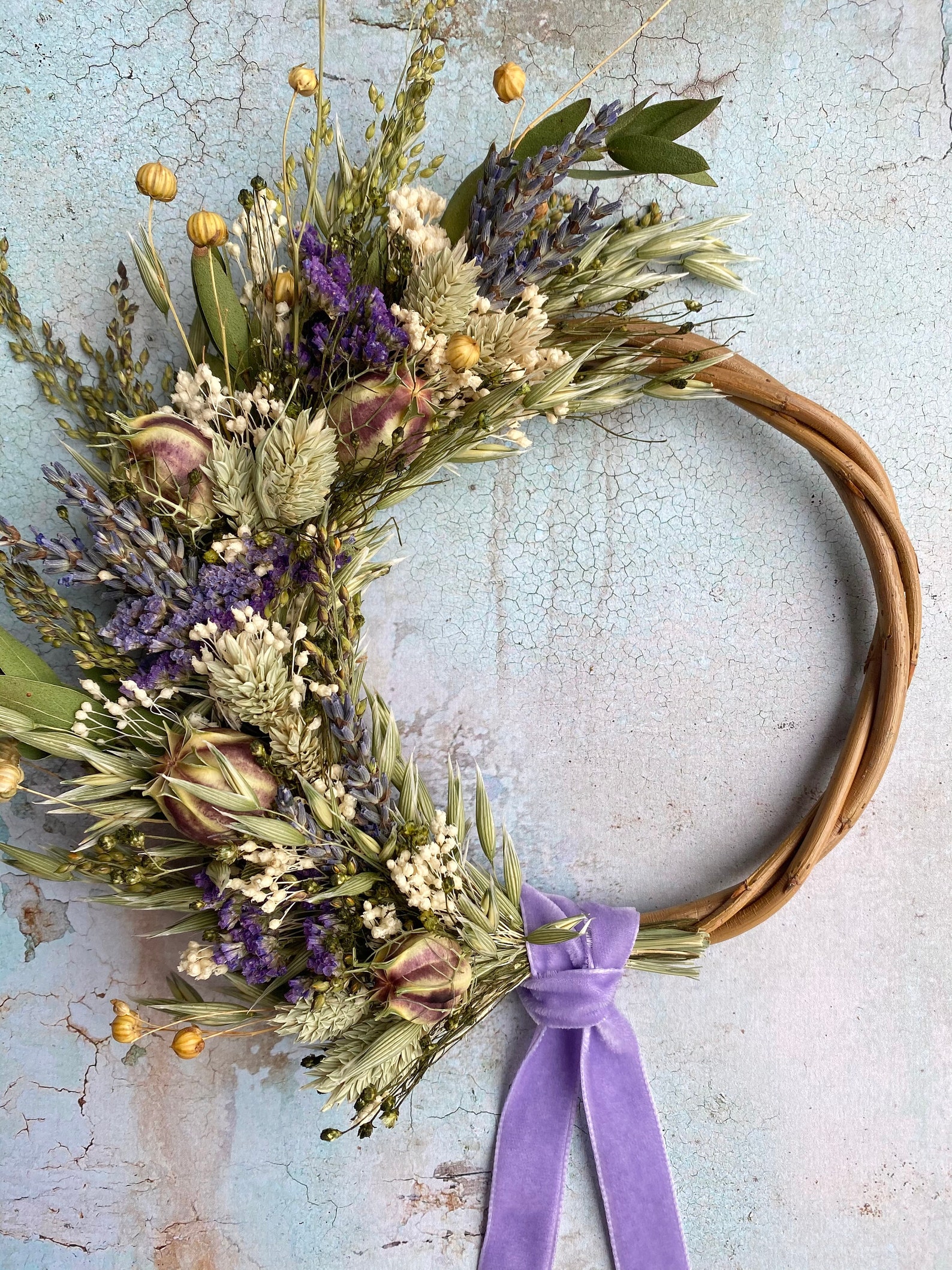 Small everlasting purple dried flower hoop wreath with Etsy