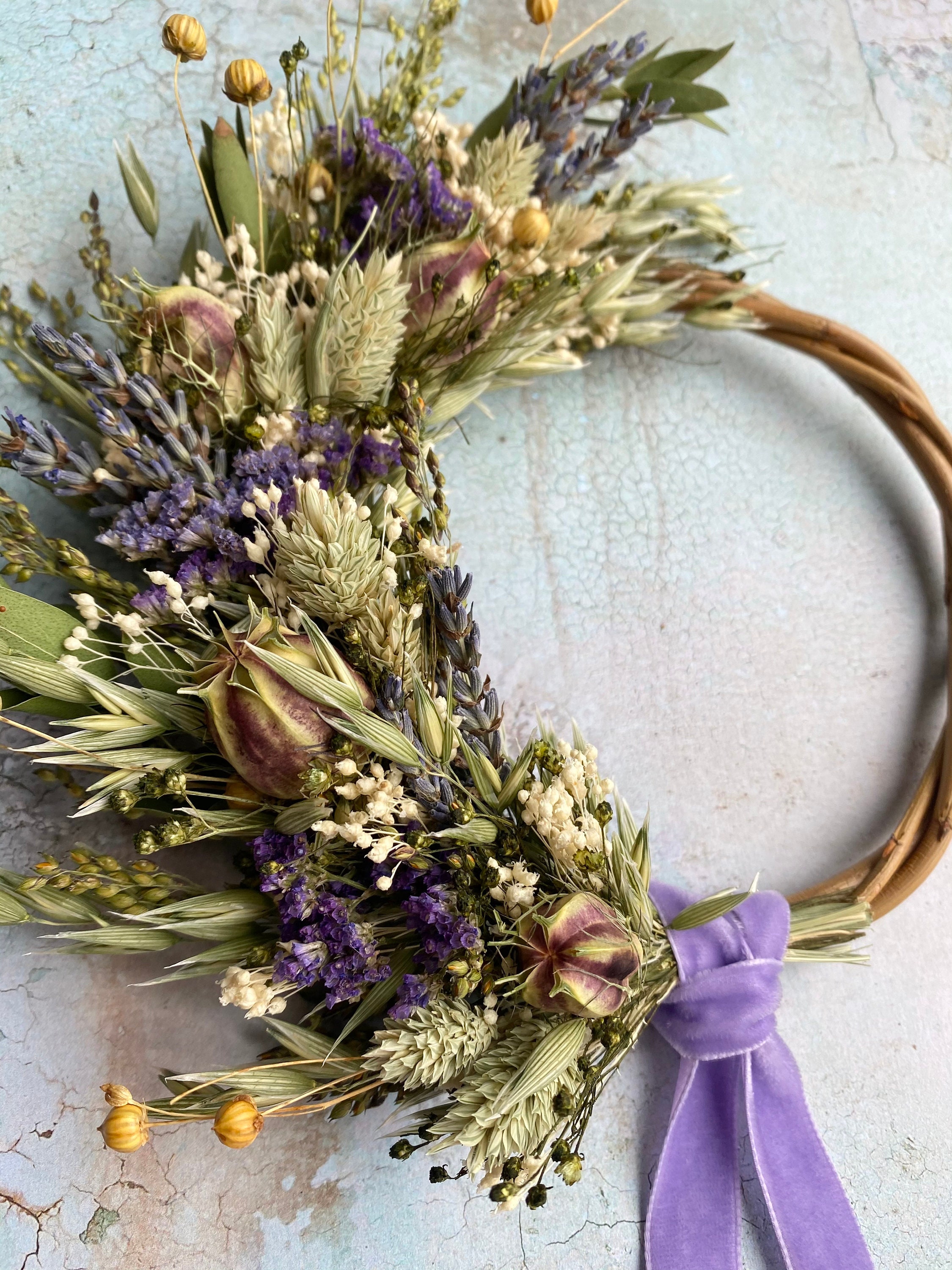 Small everlasting purple dried flower hoop wreath with Etsy