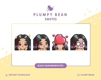 Twitch and Discord Emotes Pack - Black Hair, Brown Eyes