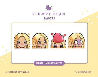 Twitch and Discord Emotes Pack - Blonde Hair, Brown Eyes