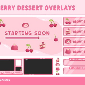Twitch Stream Overlay Package - Cute Cherry Dessert