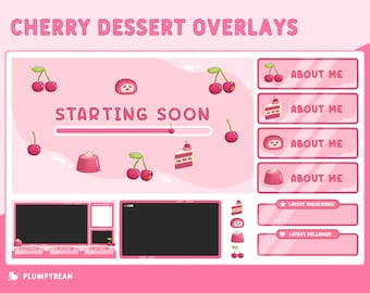 Twitch Stream Overlay Package - Cute Cherry Dessert