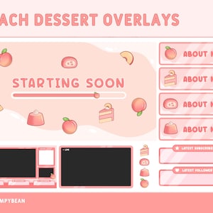 Twitch Stream Overlay Package - Cute Peach Dessert