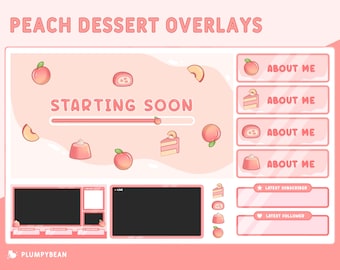 Twitch Stream Overlay Package - Cute Peach Dessert