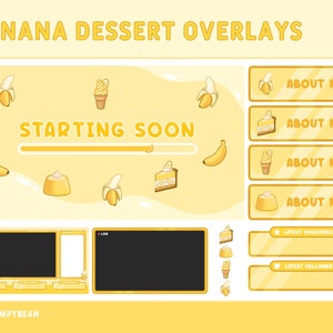 Twitch Stream Overlay Package - Cute Banana Dessert