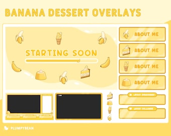 Twitch Stream Overlay Package - Cute Banana Dessert
