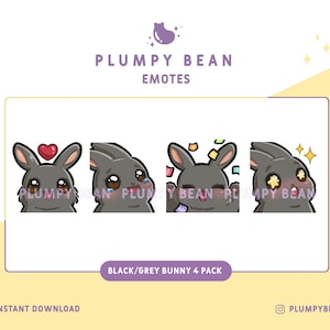 Twitch and Discord Emotes Pack - Black/Grey Bunny