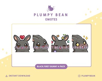 Twitch and Discord Emotes Pack - Black/Grey Bunny