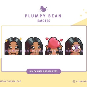 Twitch and Discord Emotes Pack - Black Hair, Brown Eyes, Tanned & Darker Skin-tone
