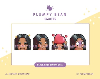 Twitch and Discord Emotes Pack - Black Hair, Brown Eyes, Tanned & Darker Skin-tone