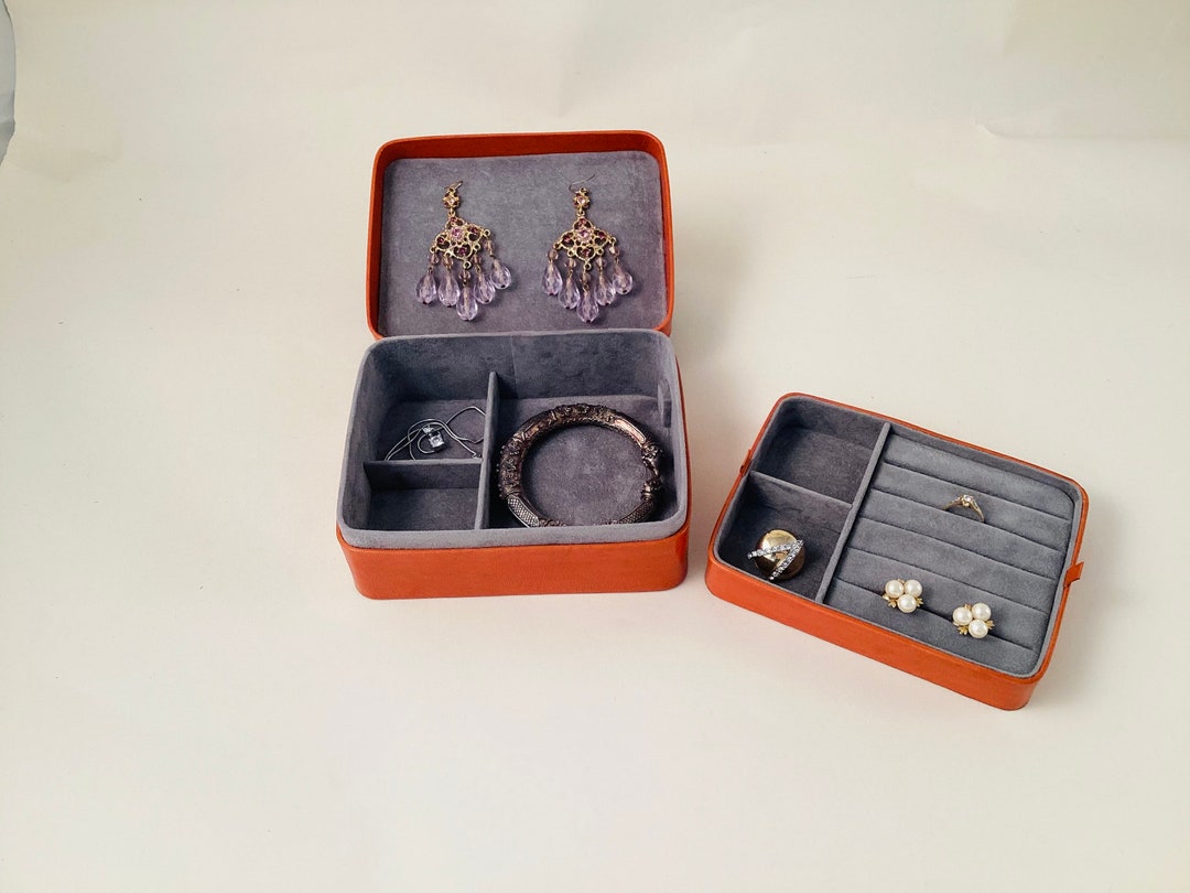 Handmade Leather Orange Jewelry Box Etsy