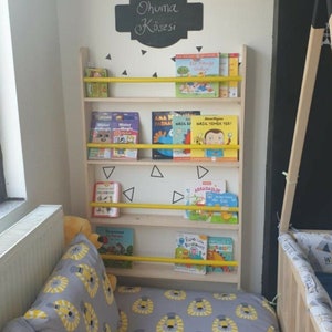 Colourful Montessori Bookcase, Montessori Bookshelf Colours, Kids Room Bookcase, Toddler Activity, Nursey Decor, More Colours,Round slats