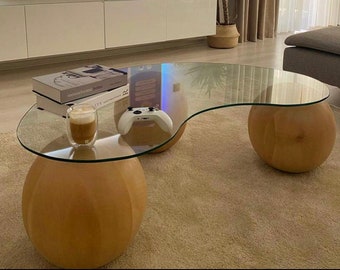 Wooden Balls, Center Table,Glass Table with Wooden Collected, Decorative Wooden Balls, Wooden Coffee Table,LivingRoom Center Table,Home Gift