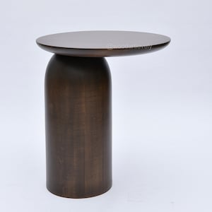 Handmade Linden Wood Side Table: Walnut Finish Plant Stand