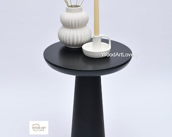 手作りの黒いキノコのサイドテーブル：リンデン材のコーヒーテーブル