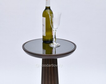 Handmade Dark Walnut Mirror Side Table: Linden Wood Coffee Table