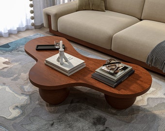 Handcrafted Walnut Coffee Table: Asymmetric Wooden Ball Table