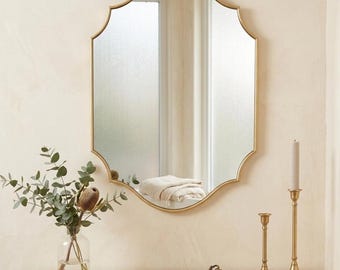 Scalloped Gold Wall Mirror – Ornate Vintage Inspired Wavy Frame Vanity Entryway Mirror