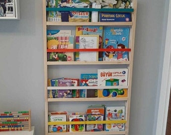 Colourful Montessori Bookcase, Montessori Bookshelf Colours, Kids Room Bookcase, Toddler Activity, Nursey Decor, More Colours, Flat slats