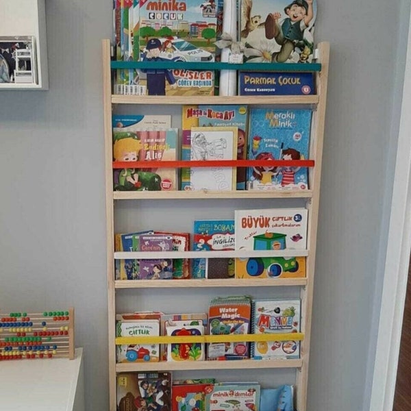 Colourful Montessori Bookcase, Montessori Bookshelf Colours, Kids Room Bookcase, Toddler Activity, Nursey Decor, More Colours, Flat slats