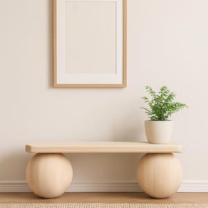 Wooden Sphere Bench – Modern Entryway Bench, Sculptural Ball Leg Stool, Minimalist Mudroom Furniture, Unique Handmade Seat