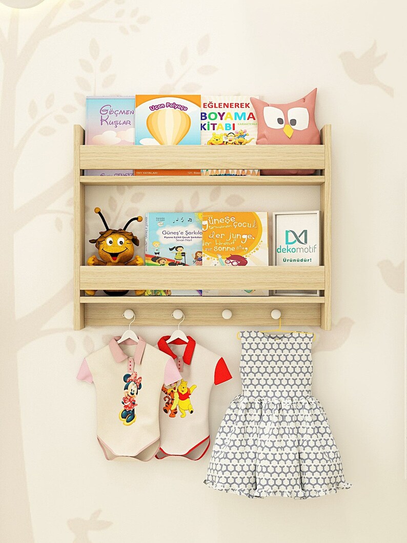 Nursery Clothes Hanger and Montessori Bookcase Oak Kid's Etsy